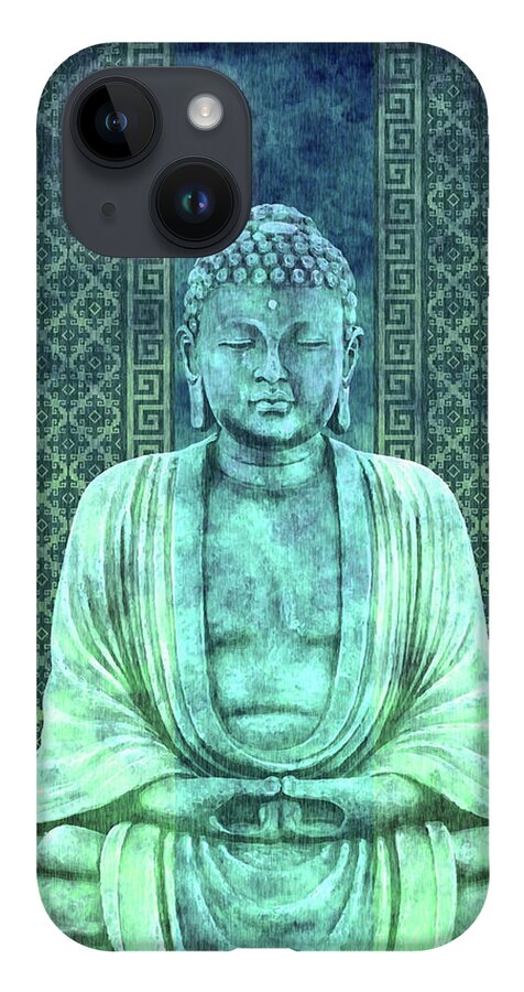 Buddha iPhone 14 Case featuring the mixed media Dhyana - Buddha in Meditation 02 by Studio Grafiikka