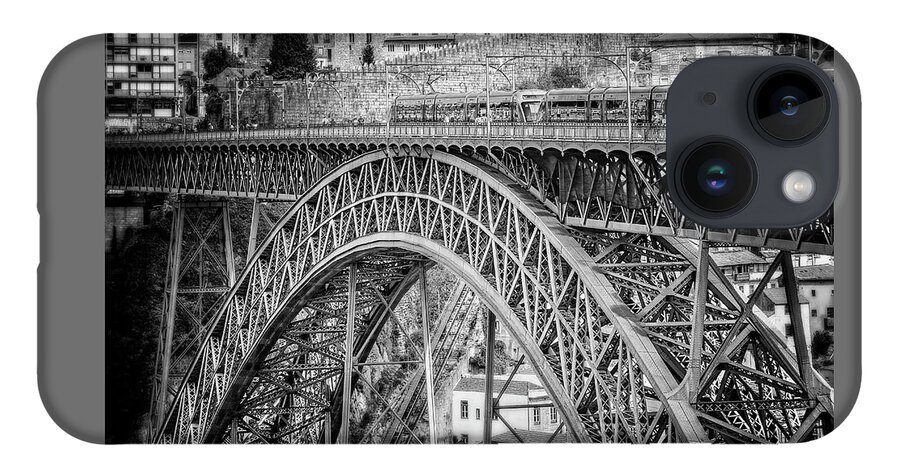 Porto iPhone 14 Case featuring the photograph Dom Luis Bridge Porto Black and White by Carol Japp