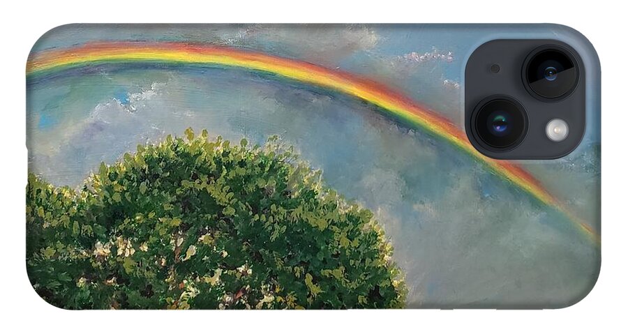 Rainbow iPhone Case featuring the painting Double Rainbow by Merana Cadorette