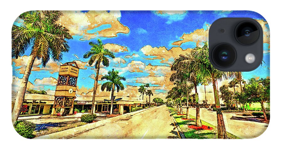 Cape Coral iPhone 14 Case featuring the digital art Downtown Cape Coral - digital painting with vintage look by Nicko Prints
