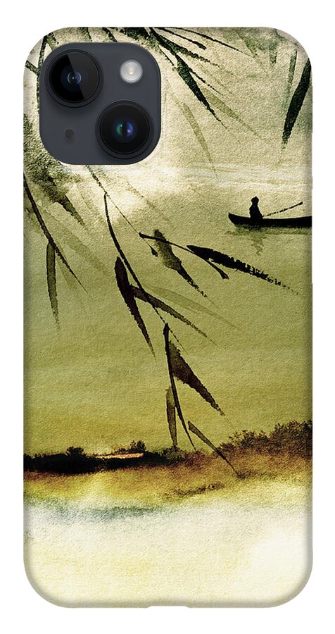 Fishing Scene iPhone 14 Case featuring the mixed media Drifting by Colleen Taylor