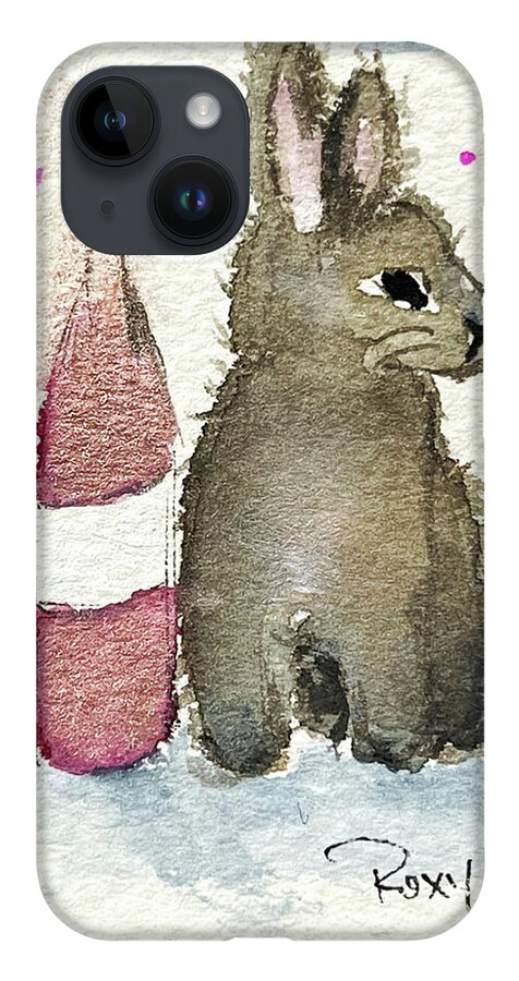 Bunny iPhone 14 Case featuring the painting Drunk Bunny 1 by Roxy Rich