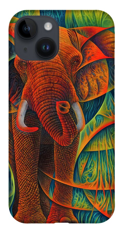 Elephant iPhone 14 Case featuring the painting Dynamic Elephant - 3D by Ricardo Chavez-Mendez