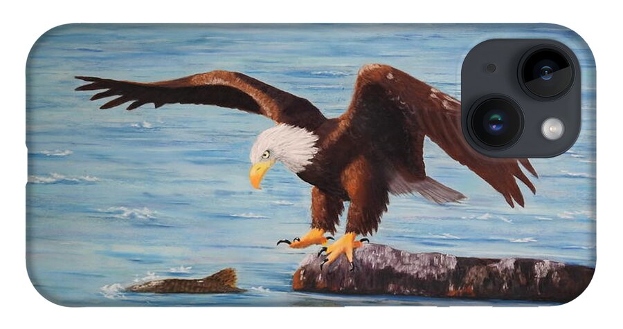Eagle iPhone 14 Case featuring the pastel Eagle's Catch by Carol Corliss