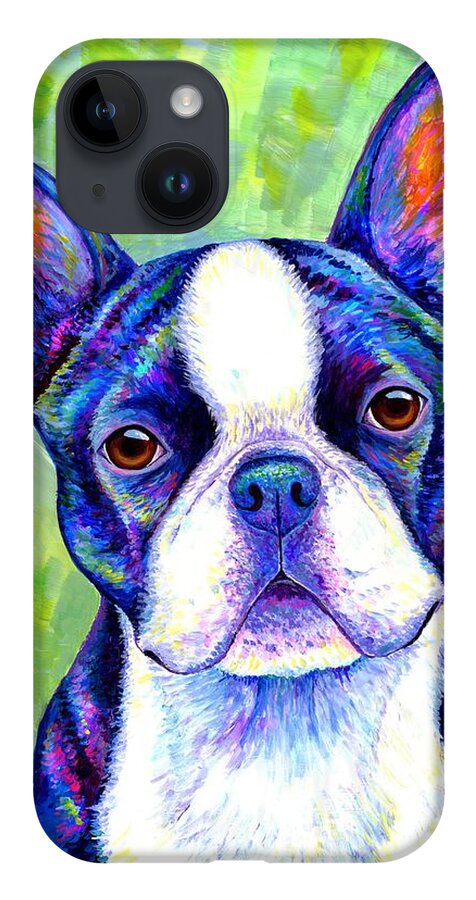 Boston Terrier iPhone Case featuring the painting Effervescent - Colorful Boston Terrier Dog by Rebecca Wang