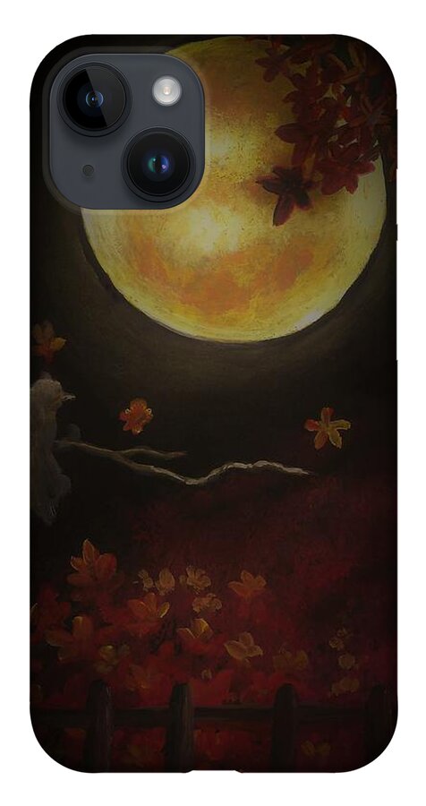 Autumn iPhone 14 Case featuring the painting Moonlit autumn night by Tara Krishna