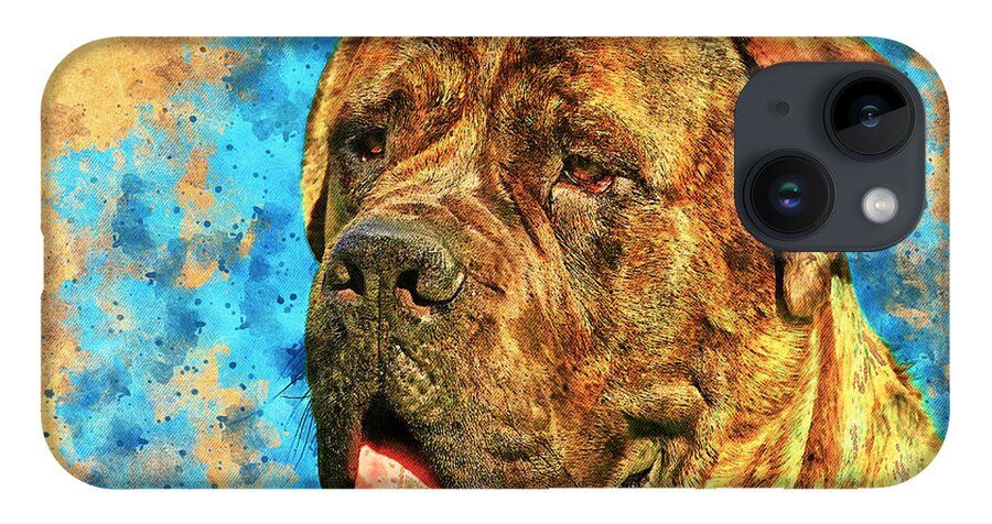 English Mastiff iPhone 14 Case featuring the digital art English Mastiff head close-up - digital painting with a vintage look by Nicko Prints