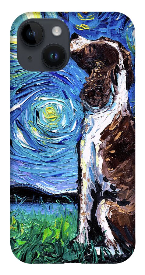 Springer Spaniel iPhone 14 Case featuring the painting English Springer Spaniel Night by Aja Trier