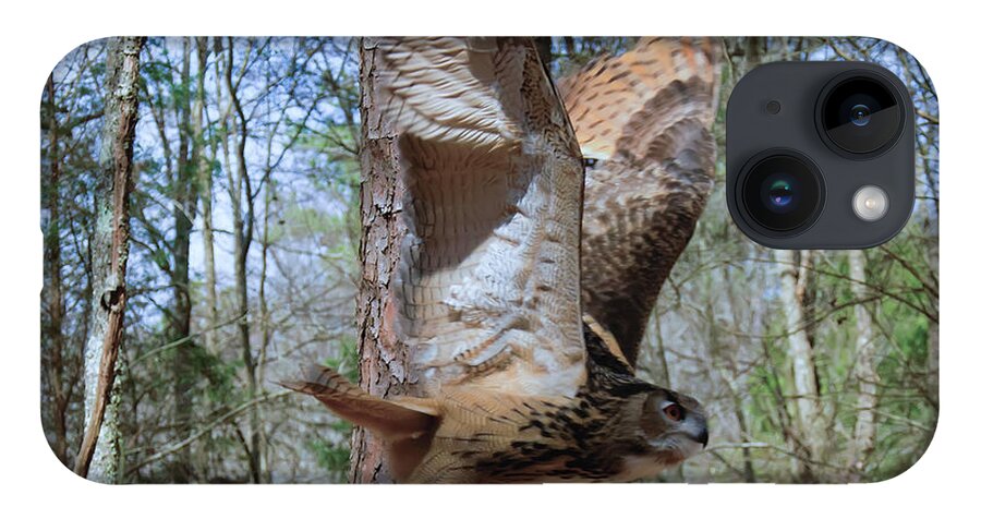 Eurasian Eagle Owl iPhone 14 Case featuring the photograph Eurasian Eagle Owl in flight by Flees Photos