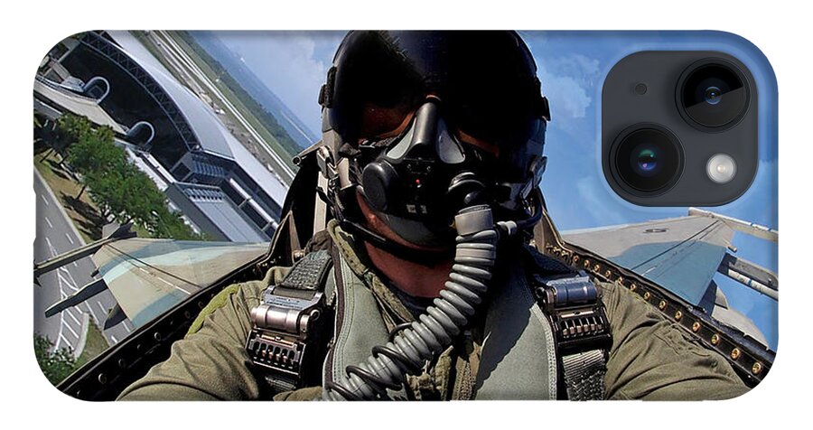 Falcon iPhone 14 Case featuring the digital art F-16N Over Tampa International by Custom Aviation Art