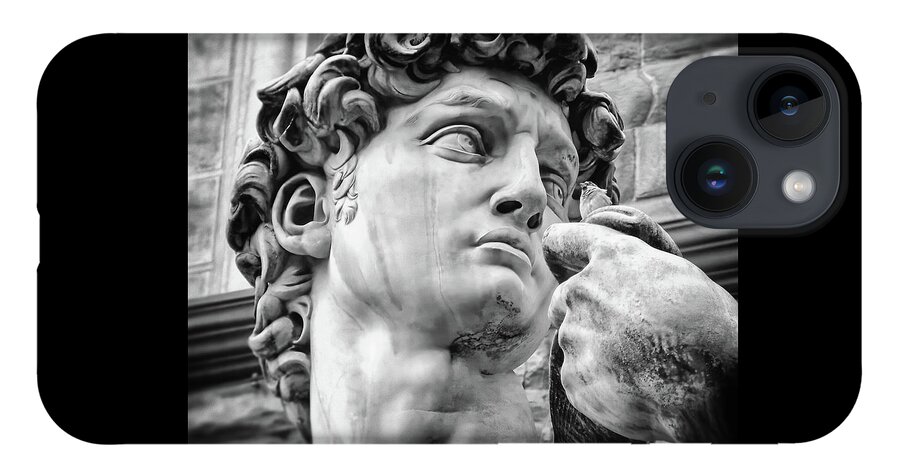 David iPhone Case featuring the photograph Face Detail of David by Michelangelo Florence Black and White by Carol Japp