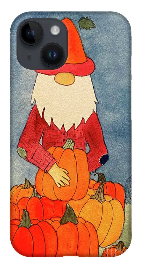 Fall iPhone Case featuring the mixed media Fall Gnome with Pumpkins by Lisa Neuman