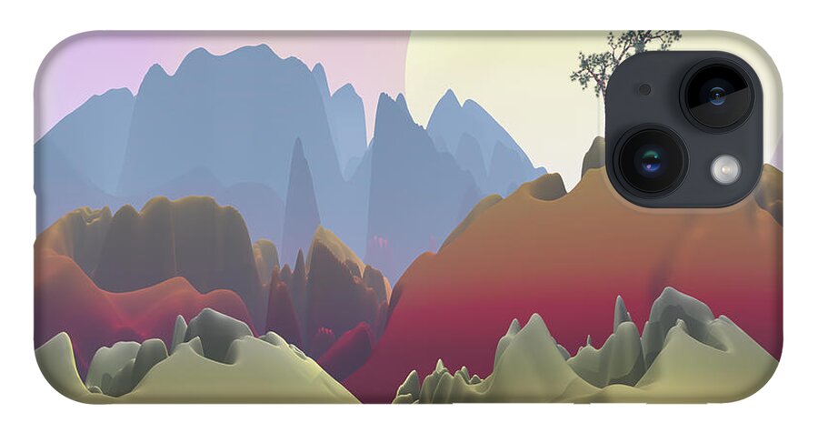 Fantasy Landscape iPhone 14 Case featuring the digital art Fantasy Mountain by Phil Perkins