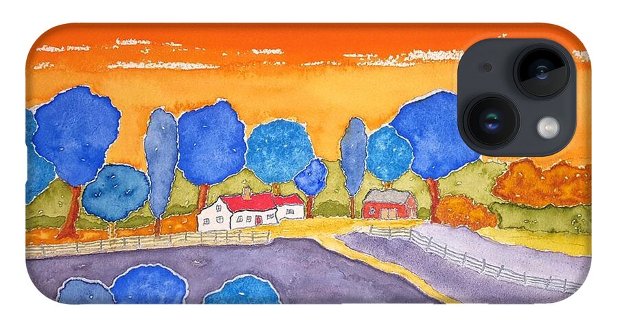 Watercolor iPhone 14 Case featuring the painting Faraway Farm by John Klobucher