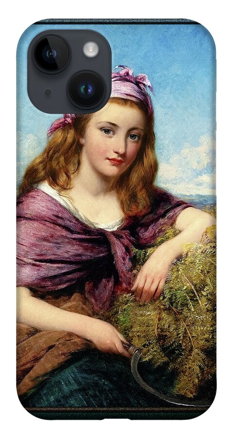 Farm Girl iPhone Case featuring the painting Farm Girl with Sickle and Cut Flowers by Edward John Cobbett Classical Art Old Masters Reproduction by Rolando Burbon