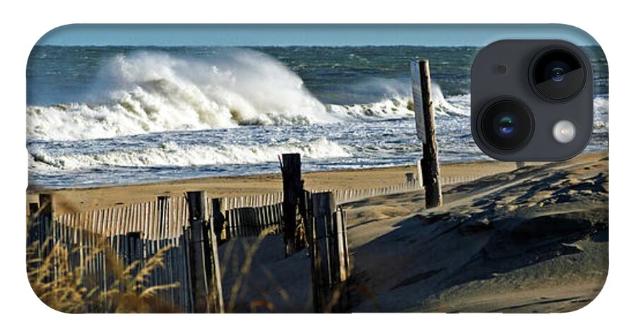 Fenwick Island iPhone 14 Case featuring the photograph Fenwick Island Dunes and Waves Panorama by Bill Swartwout