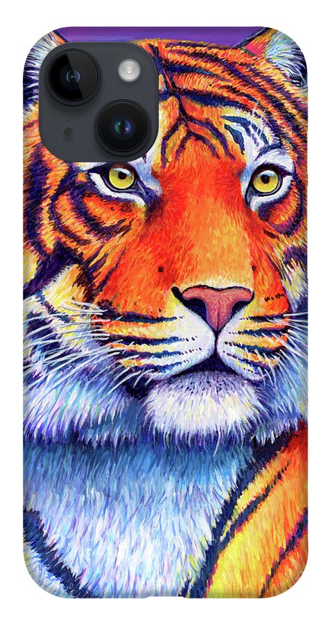 Tiger iPhone Case featuring the painting Fiery Beauty - Colorful Bengal Tiger by Rebecca Wang