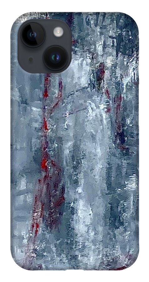 Black And White iPhone 14 Case featuring the painting Figure in the cold by David Euler