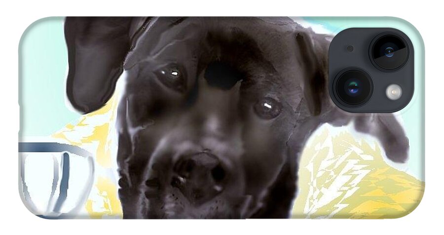 Finley Mixed Breed Dog iPhone 14 Case featuring the mixed media Finley the sweet valedictorian by Pamela Calhoun