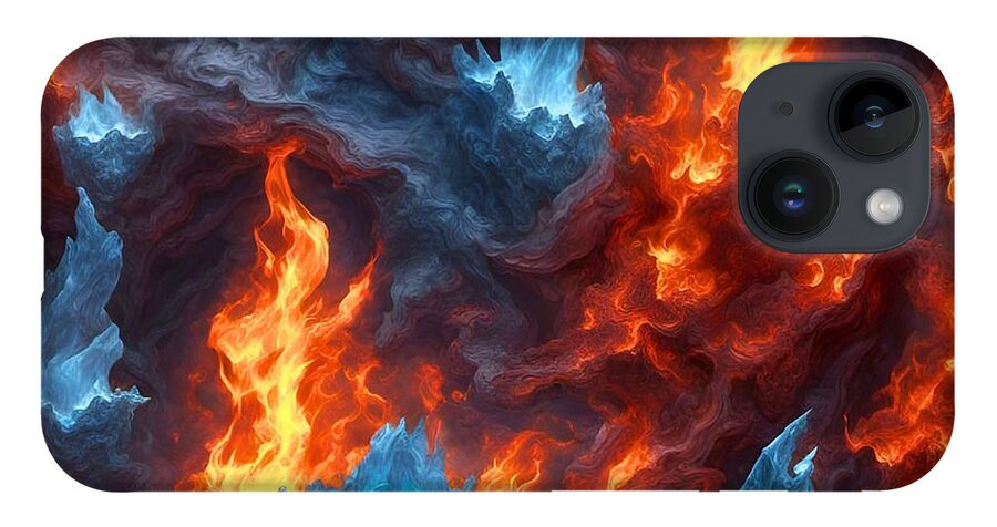 Ai iPhone 14 Case featuring the digital art Fire and Ice Abstract 2023v3 by Cindy's Creative Corner