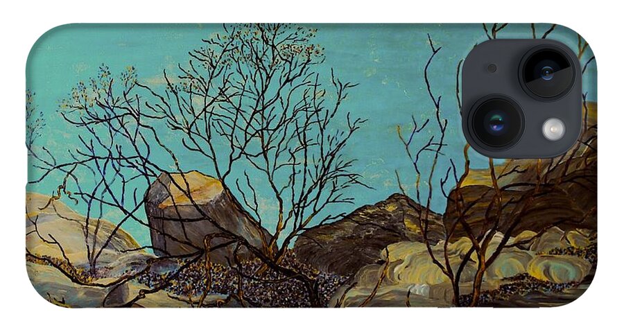 Landscape iPhone 14 Case featuring the painting Fire and rain. Santa Susana Pass, Los Angeles. by ArtStudio Mateo