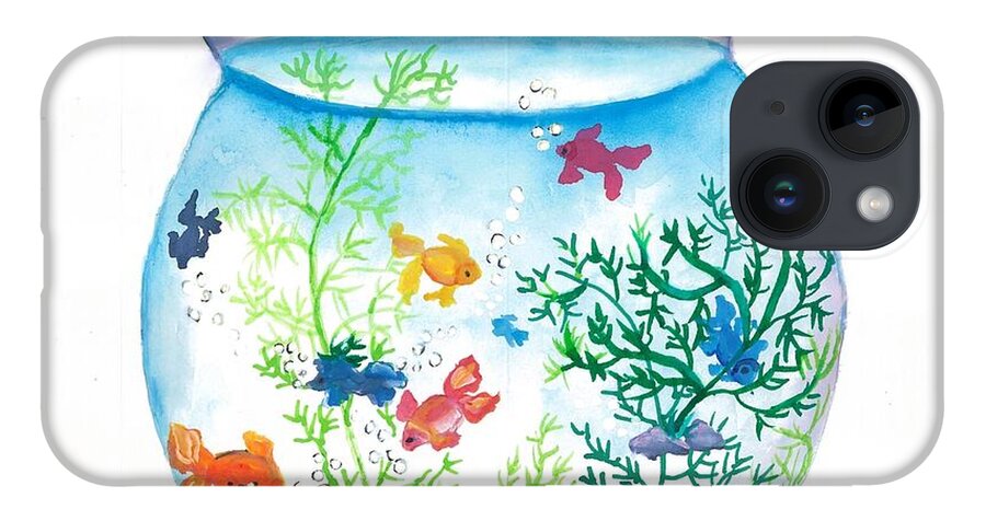 Fish iPhone 14 Case featuring the painting Fishbowl aquarium by Tara Krishna