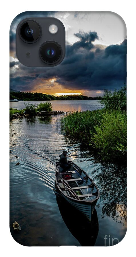 Ireland iPhone Case featuring the photograph Fisher boat returns at sunset from Lough Leane in Killarney National Park in Ireland by Andreas Berthold