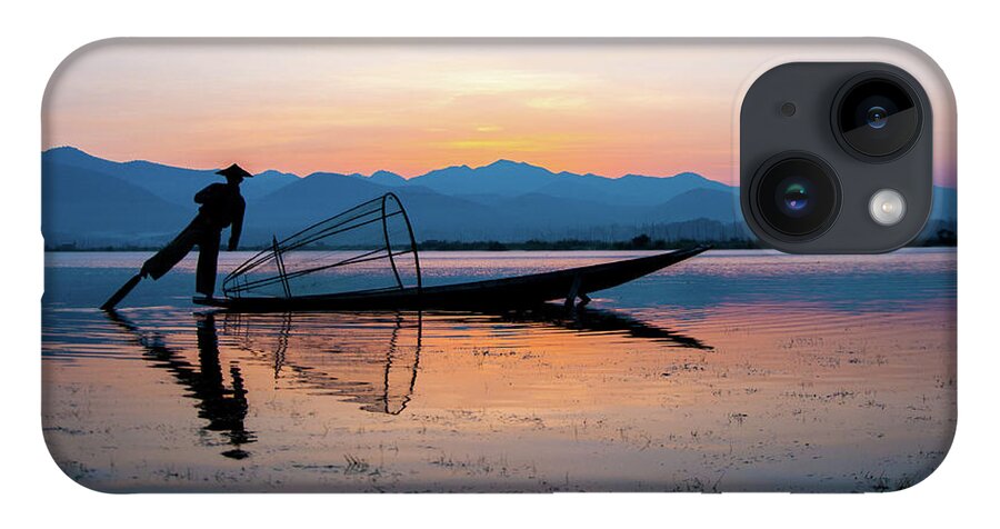 Fisherman iPhone 14 Case featuring the photograph Fisherman at Inle Lake by Arj Munoz