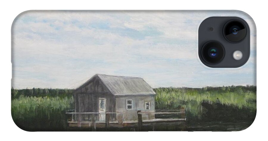 Painting iPhone 14 Case featuring the painting Fishing Shack by Paula Pagliughi
