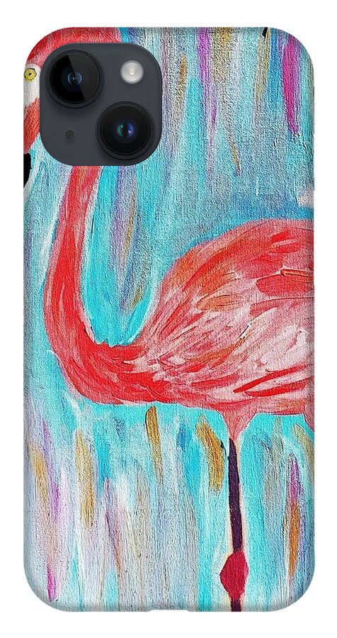 Bird iPhone 14 Case featuring the painting Flamingo by Amy Kuenzie