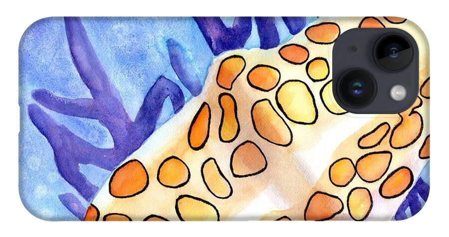 Seashell iPhone 14 Case featuring the painting Flamingo Tongue Snail Shell by Carlin Blahnik CarlinArtWatercolor