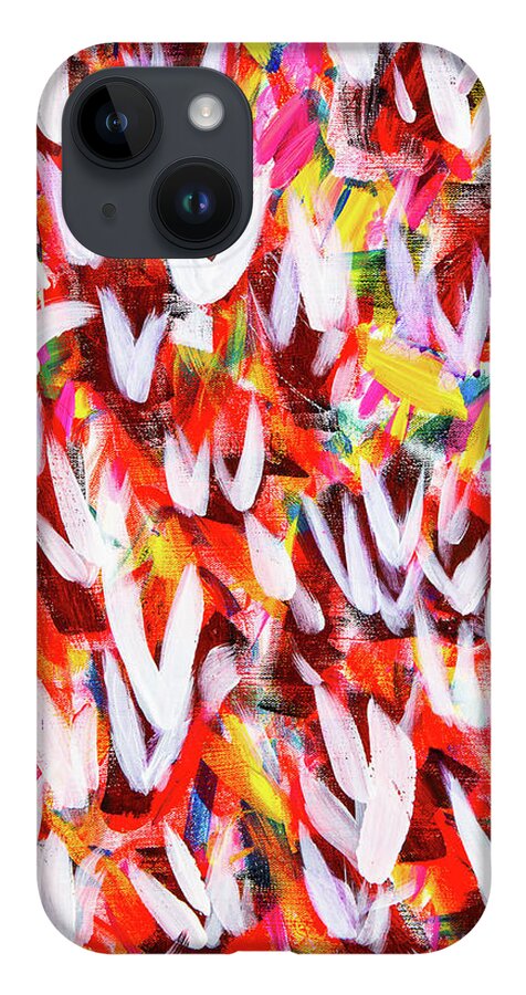 Abstract iPhone 14 Case featuring the digital art Flight Of The White Doves - Colorful Abstract Contemporary Acrylic Painting by Sambel Pedes