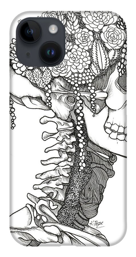 Skull iPhone Case featuring the drawing Flourishing Mind Botanical Skull by Kenneth Pope