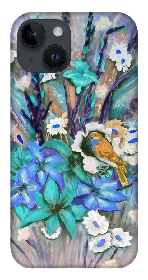 Flowers iPhone Case featuring the mixed media Flower Bouquet n' Bird by Kelly Mills