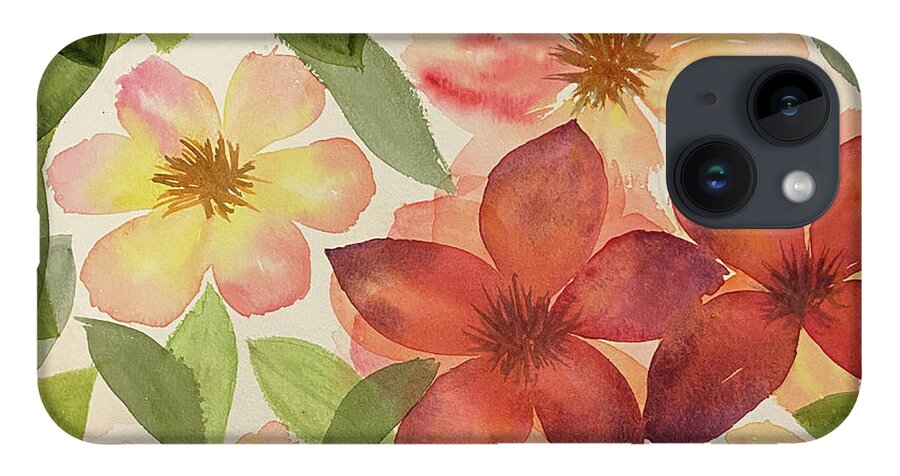 Flower iPhone 14 Case featuring the painting Flowers and Leaves by Lisa Neuman