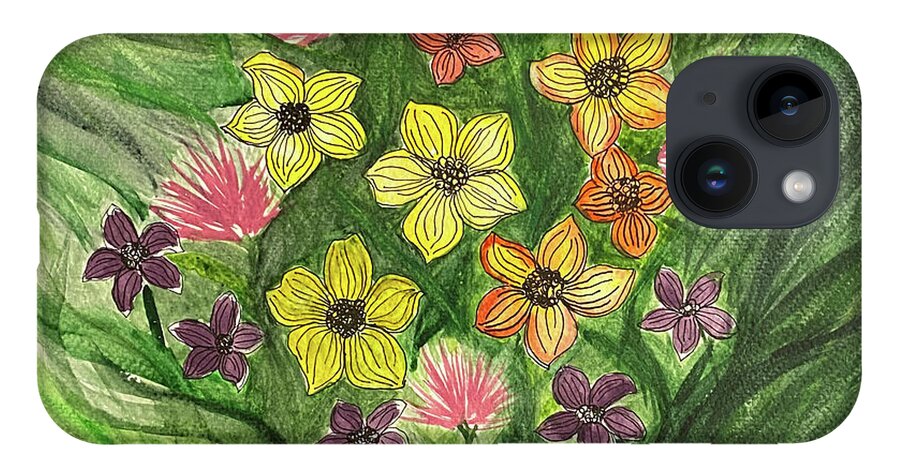 Flowers iPhone 14 Case featuring the mixed media Flowers by Lisa Neuman