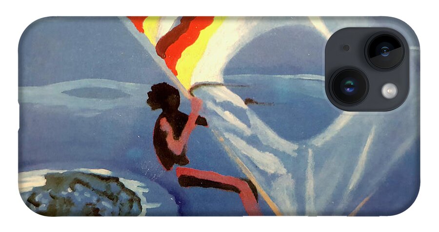 Windsurfer iPhone 14 Case featuring the painting Flying Windsurfer by Enrico Garff