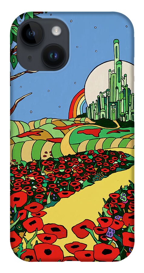 Wizard Of Oz Dorothy Toto Red Slippers Scarecrow Cowardly Lion Tin Man Wicked Witch iPhone 14 Case featuring the painting Follow the Yellow Brick Road by Mike Stanko