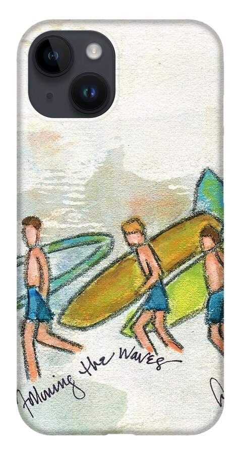  iPhone 14 Case featuring the painting Following The Waves by Hew Wilson