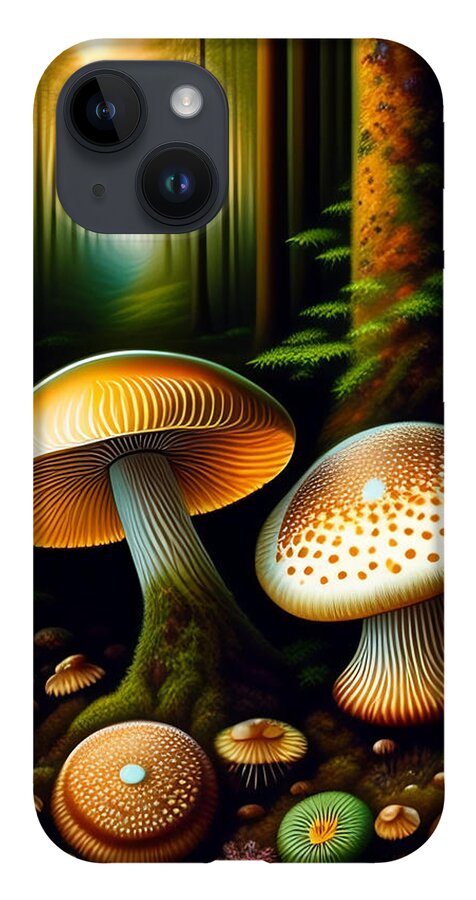 Illustration iPhone Case featuring the digital art Forest Mushrooms by Lori Hutchison