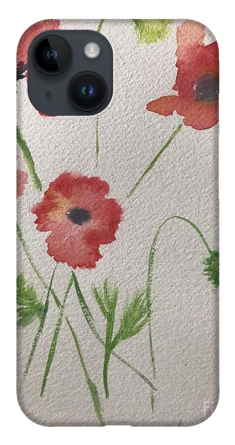 Four Red Poppies Flowers iPhone 14 Case featuring the painting Four Poppies by Nina Jatania