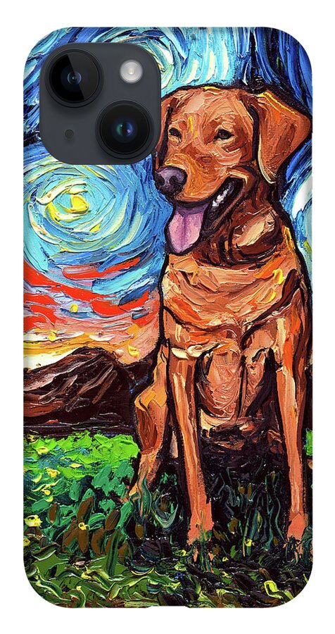 Fox Red Labrador iPhone 14 Case featuring the painting Fox Red Labrador Night by Aja Trier