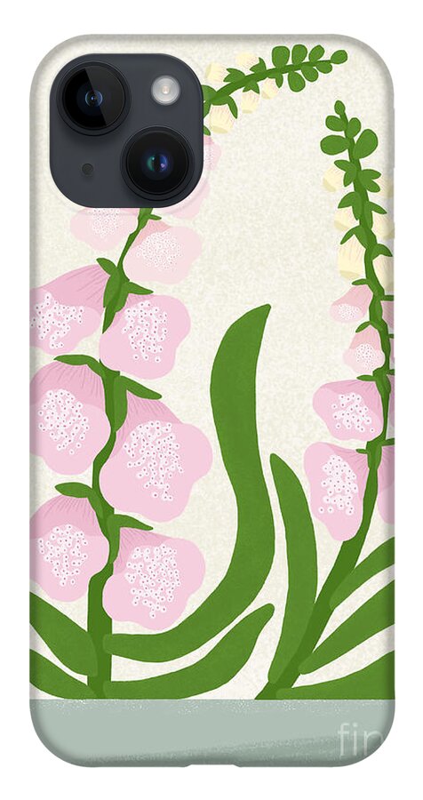Foxgloves Flowers iPhone 14 Case featuring the drawing Foxglove flowers by Min Fen Zhu