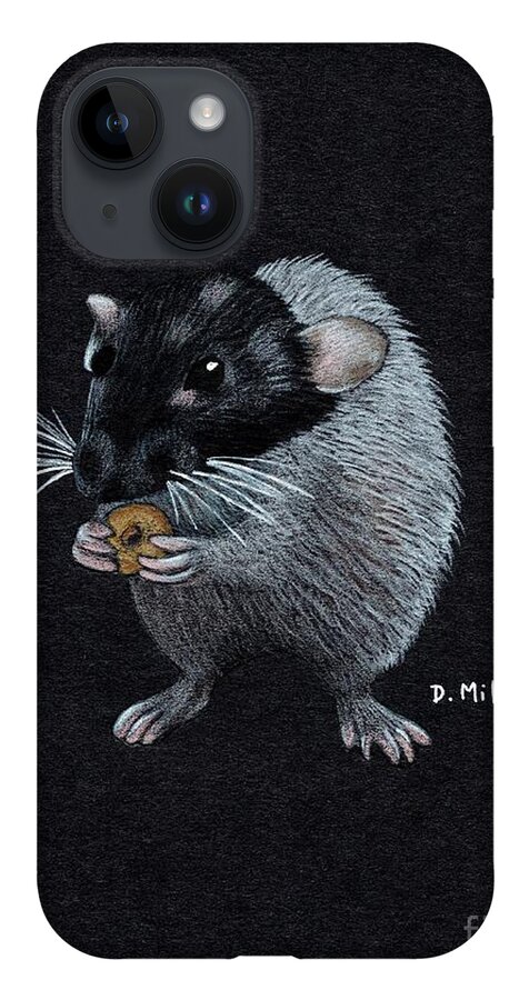 Dumbo Rat iPhone Case featuring the drawing Frances Eats a Donut Color by Donna Mibus