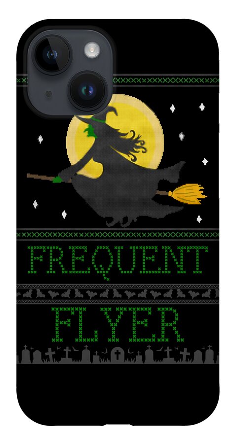 Cool iPhone 14 Case featuring the digital art Frequent Flyer Ugly Halloween Witch Sweater by Flippin Sweet Gear