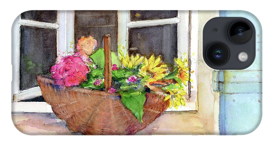 French Window Basket iPhone 14 Case featuring the painting Fresh cut by Rebecca Matthews