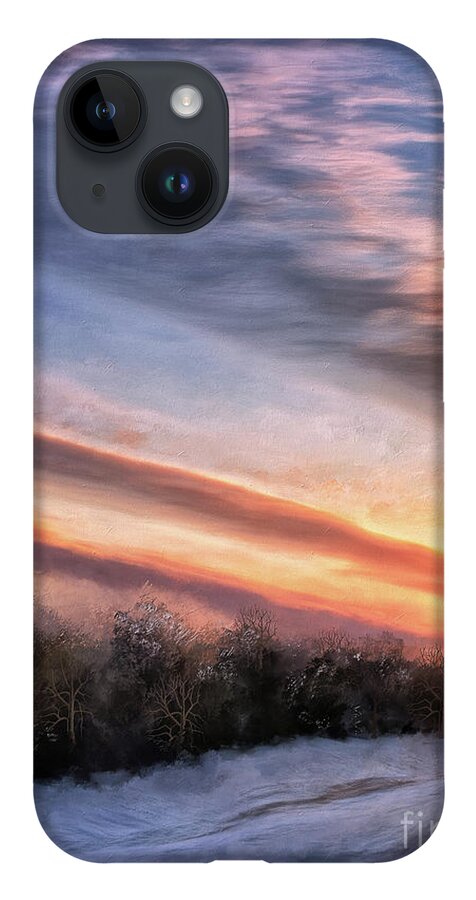Winter iPhone 14 Case featuring the digital art Frozen Sunset Vertical by Lois Bryan