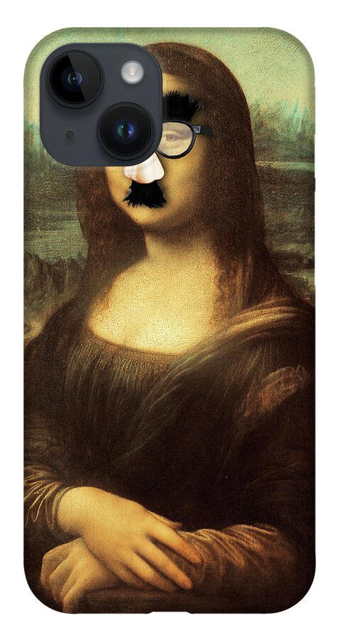 Mona Lisa iPhone 14 Case featuring the painting Funny Humor Groucho Glasses Mona Lisa by Tony Rubino