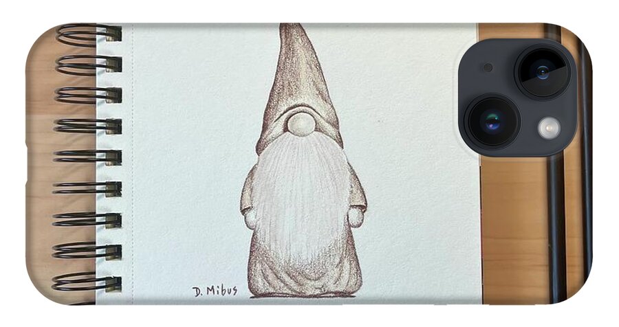 Garden Gnome Drawing iPhone 14 Case featuring the drawing Garden Gnome Drawing by Donna Mibus