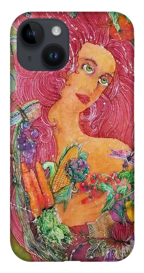 Vegetables iPhone 14 Case featuring the painting Garden Goddess of the Vegetables by Carol Losinski Naylor